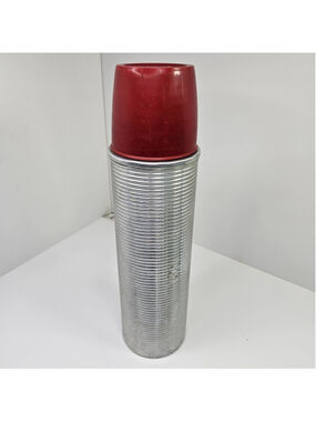 Vintage Thermos Brand Vacuum Bottle Model 2484 Red Cup Cork Stopper USA 14”